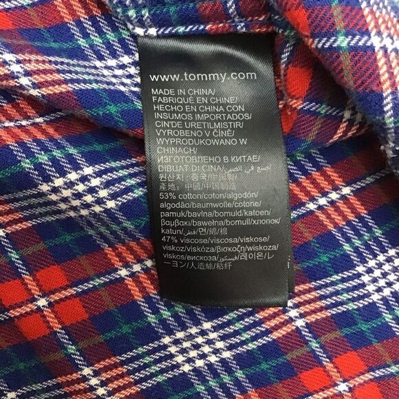 TOMMY Hilfiger flanel plaid button down shirt red blue white long sleeves medium - Picture 5 of 11